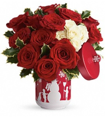 Roses and Holly Bouquet - Deluxe. An arrangement by Belak Flowers.