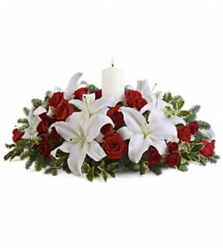 Luminous Lilies Centerpiece TF - Deluxe. An arrangement by Belak Flowers.