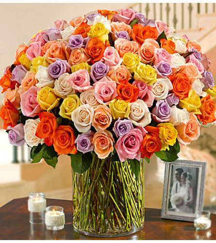 Long Stem Multicolored Roses 100 Premium