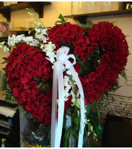 Double Red Rose Heart with Orchids