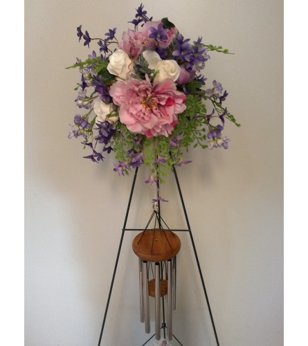 Sympathy wind chime with silk flower trim