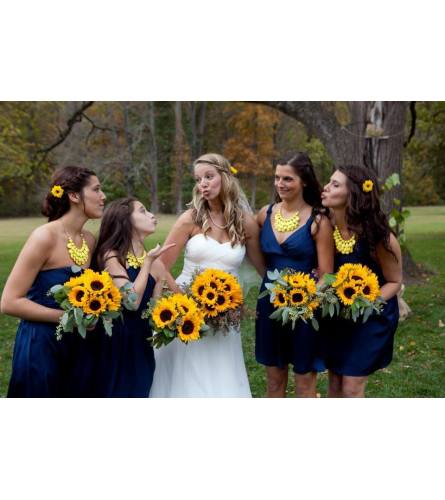 HANDTIED BOUQUET OF SUNFLOWERS AND FOLIAGE