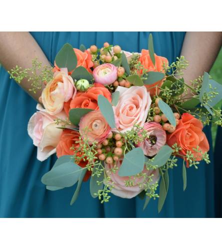 HANDTIED BOUQUET OF PEACH FLOWERS