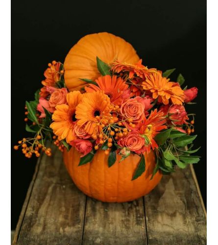 CERAMIC PUMPKIN WITH FLOWERS