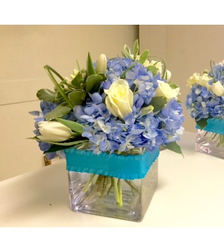 Blue Hydrangea and Roses