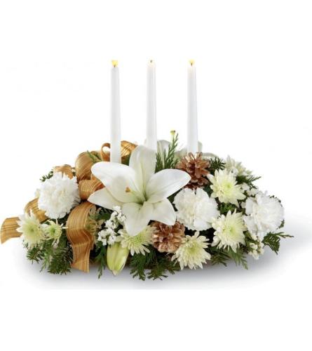 SEASONS GLOW CENTERPIECE  GOLD & WHITE