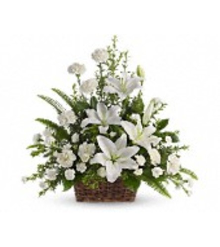 Peaceful White Lilies Basket - by Jennifer's Flowers & Gifts