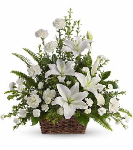 Peaceful White Lilies Basket - by Jennifer's Flowers