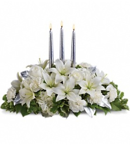 Elegant Silver Centerpiece - Deluxe. An arrangement by Anthurium Gardens Florist.