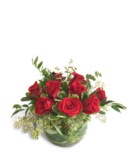 12 Roses In A Bubble Bowl