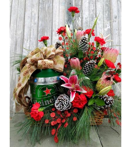 LARGE ARRANGEMENT BUILT AROUND CUSTOM GIFT