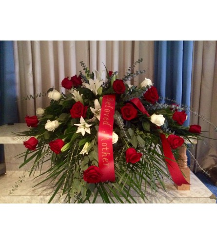 Red and White Casket Spray