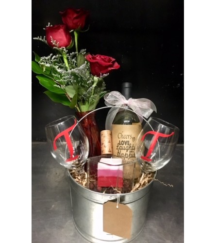 Blooms and Wine by Candlelight Bucket