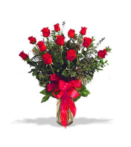Dozen Long Stem Red Roses w/premium greenery
