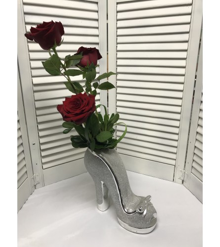 Glitter Shoe Bouquet W/ Red Roses