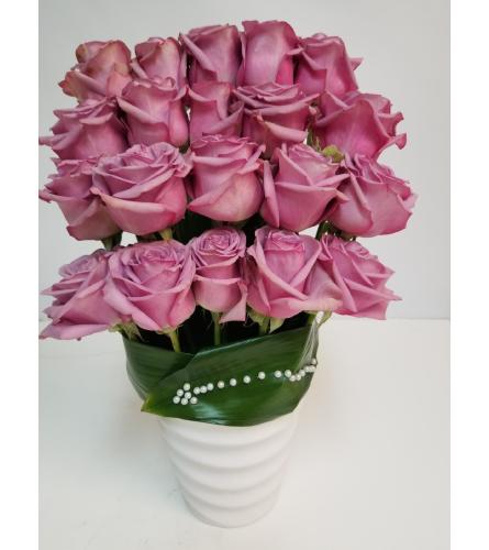 24 Roses In Modern Vase