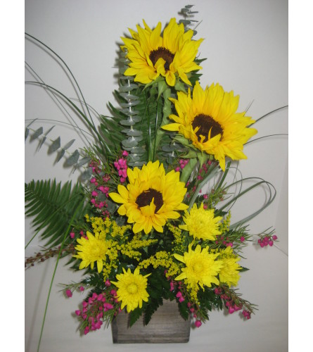 HELLO SUNFLOWERS!. An arrangement by Busse and Rieck Flowers Plants and Gifts.