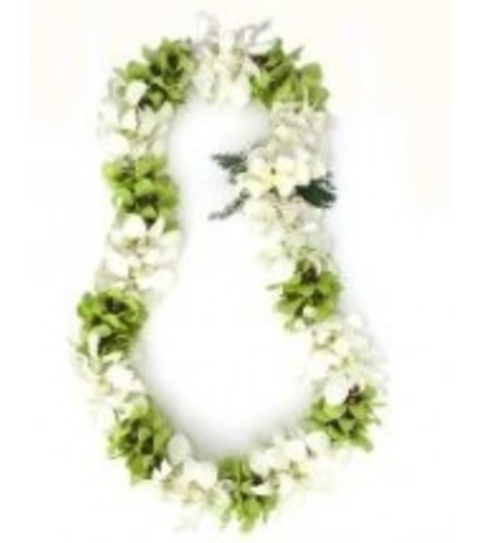 double white and green dendro orchid lei