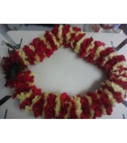 Double red and yellow carnation lei