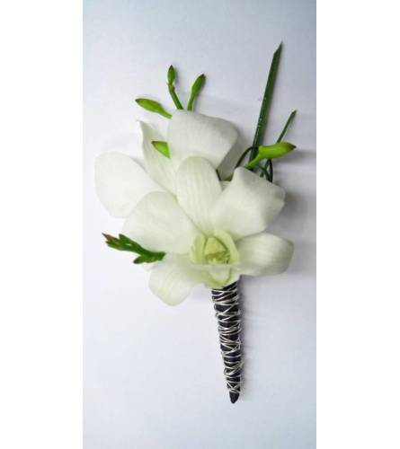 White dendrobium boutonniere