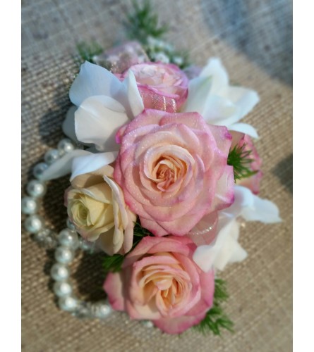 Wristlet - white and pink on double pearl band