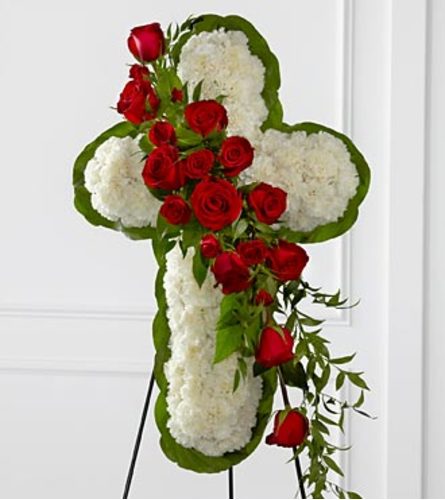 White Cross with Red Roses