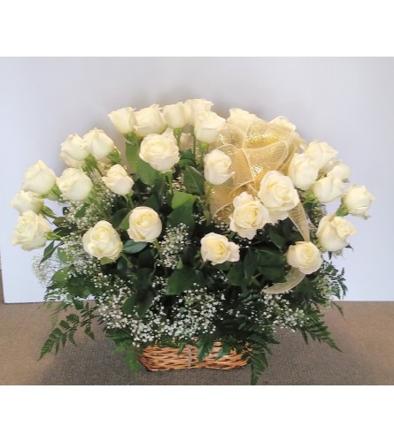 Basket of White Roses