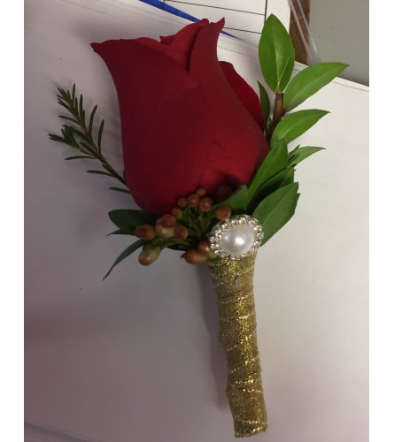 Red and gold boutonniere