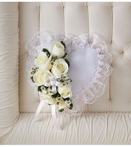 Touching White Satin Heart Pillow