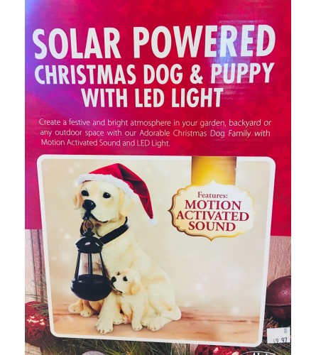 Adorable Christmas Dog & Puppy w. LED Light (Motion Activated)