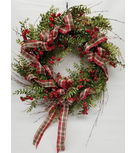 Berries & Ribbon Wreath SILK