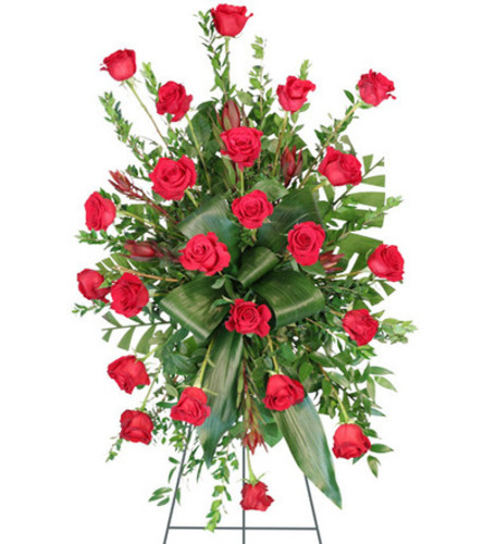 Crimson Departure Red Roses Standing Spray