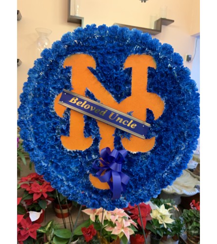 NY Mets Tribute flower spray. (Please call for availability)