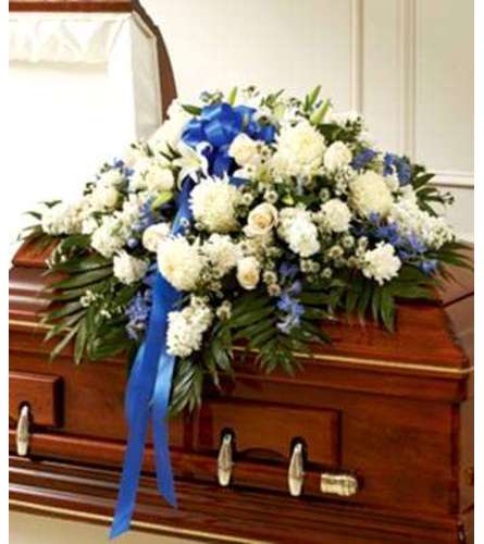 Blue and white Casket Spray