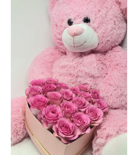 flowers and teddy bear