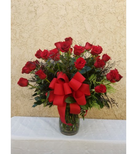 Two Dozen Roses With Greenery