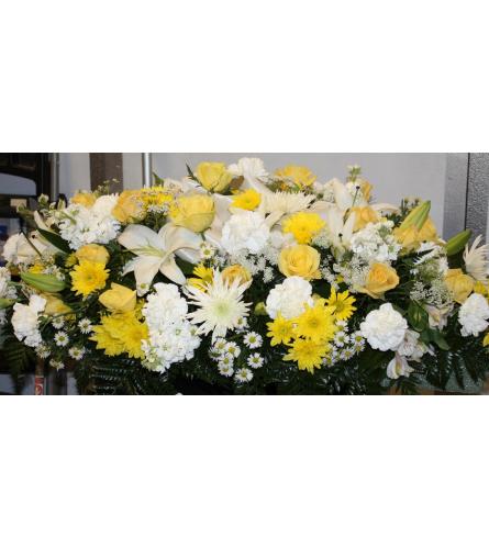 Yellow and White Sympathy Casket Spray