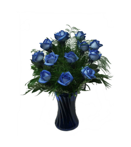 12 Blue Roses Arranged in a Vase