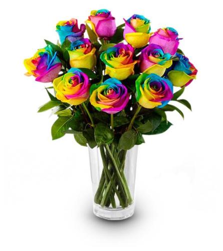 One Dozen Rainbow Roses with Birthday Pick at From You Flowers