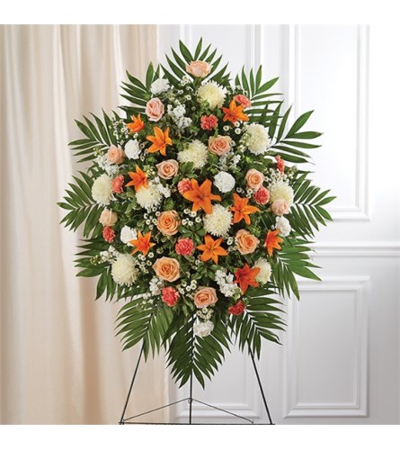 Sympathy Peach, Orange & White Standing Spray