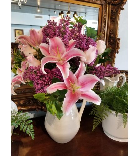 LILACS AND LILIES PITCHER