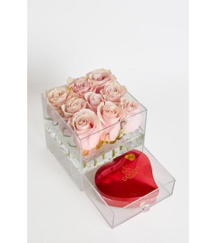 Acrylic box with drawer for 9 preserved roses