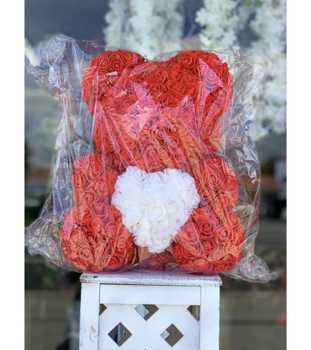 Medium Red Rose Bear (With White Heart). An arrangement by Flower World and Gifts.
