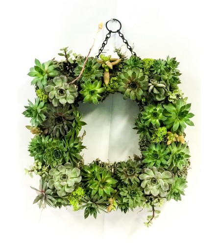 Hanging succulent wreath garden
