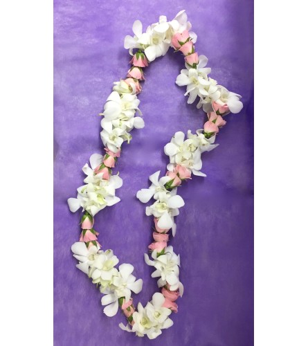 White and pink lei