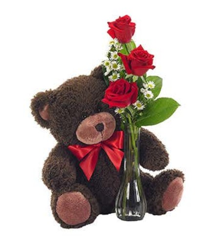 Bear with 3 Rose Bud Vase