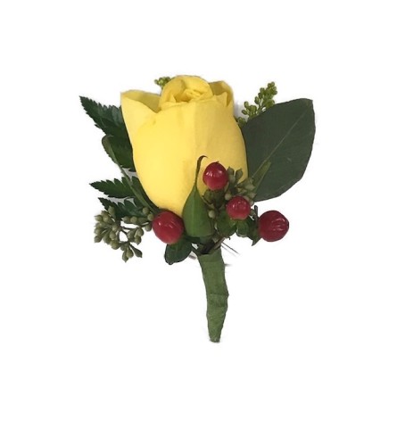 Yellow Rose And Berries Boutonniere *PLEASE CALL TO ORDER*