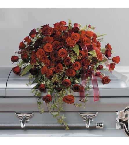 Red and Burgundy Rose Casket Spray