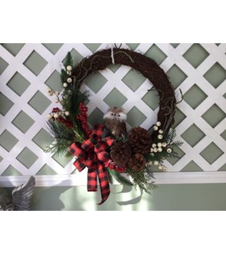 Wood Owl Wreath