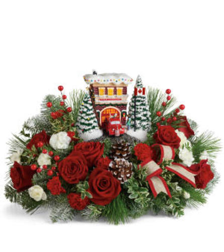 Thomas Kinkade's Festive Fire Station Bouquet1